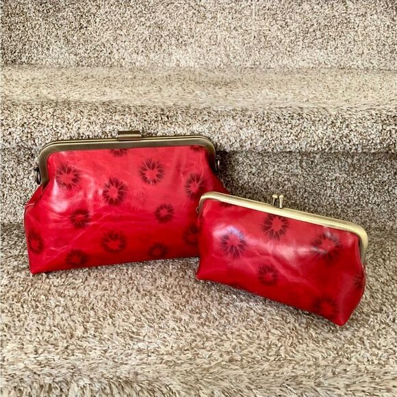 Red Cowhide Leather Handmade Push-lock Purse/Crossbody Includes  Small Clutch - Picture 10 of 16